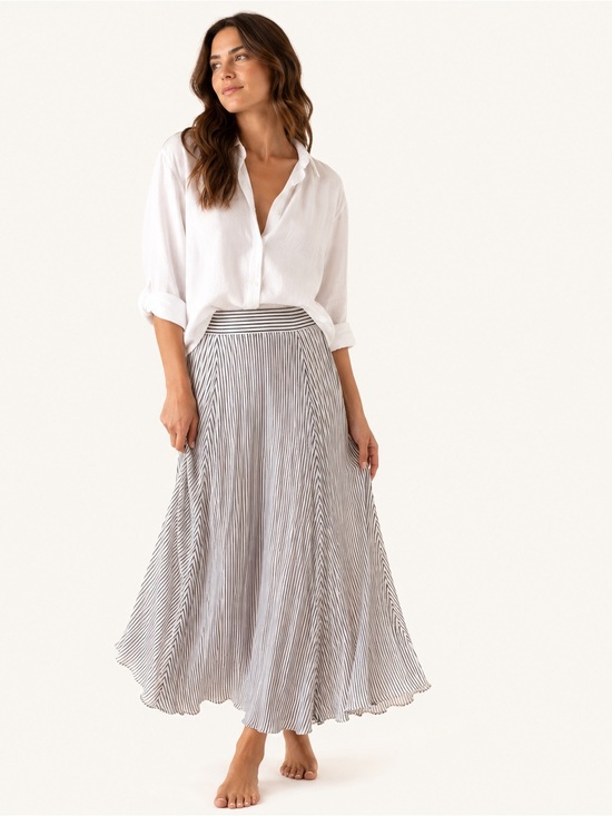 Anthropologie Dresses & Skirts - Maeve Anthropologie Pleated Midi Skirt Blue White Stripe M